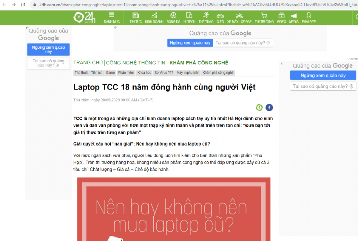 Báo 24h.com.vn và rất nhiều trang báo uy tín đã viết về LAPTOP TCC?