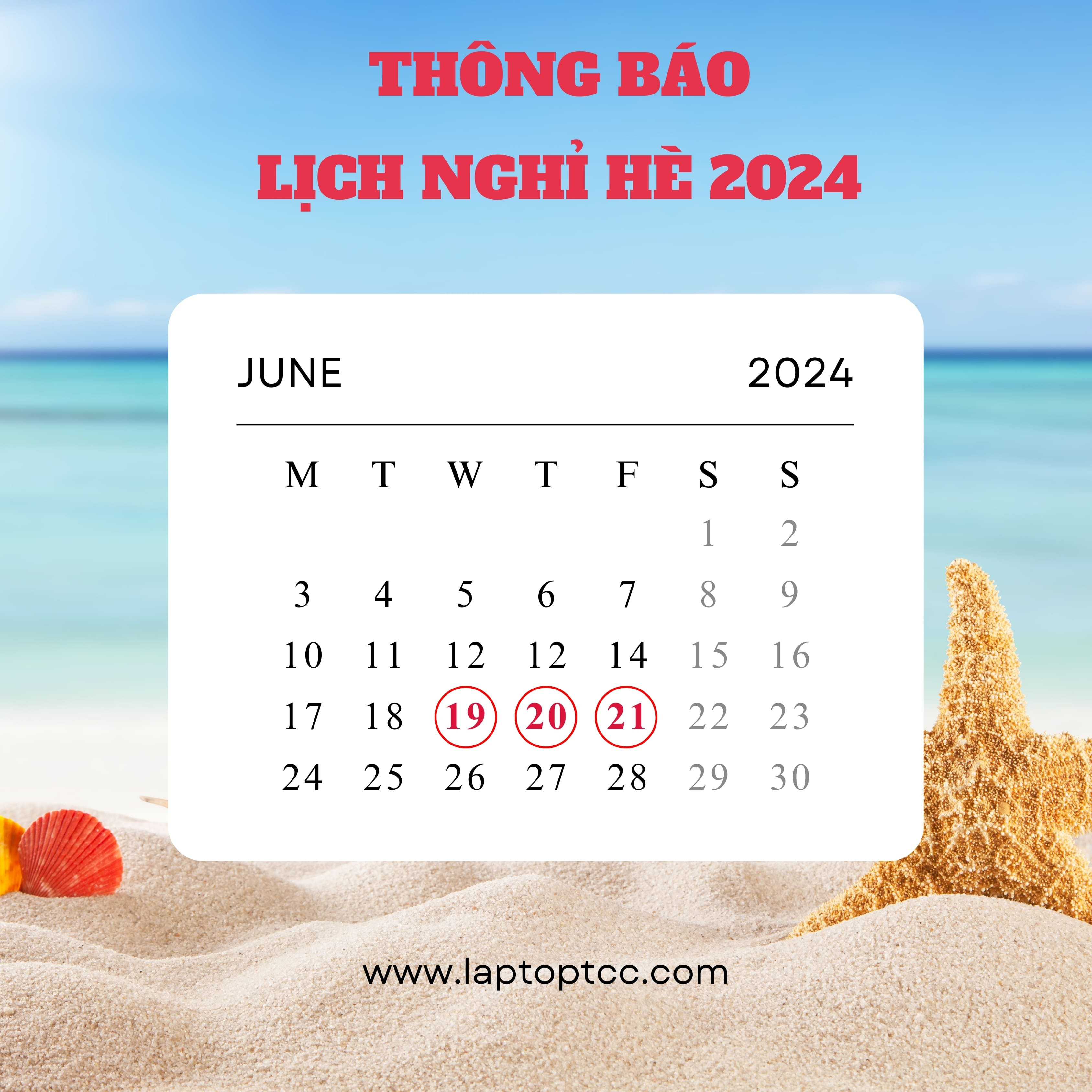 THÔNG BÁO LỊCH NGHỈ HÈ 2024