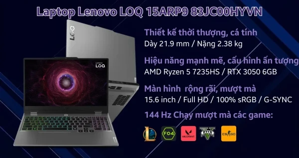 [New 100%] Lenovo LOQ 15ARP9 (Ryzen 5-7235HS, 12GB, 512GB, RTX 4050 6GB, 15.6 FHD 144Hz)